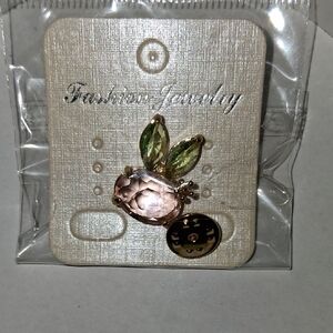 Fashion Jewelry Gold and Pink Bunny Brooch